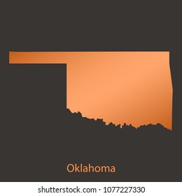 Oklahoma map,border with chrome,orange,copper metal shine gradient. Vector illustration