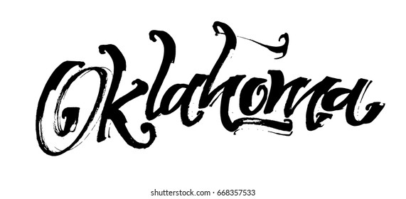 Oklahoma. Modern Calligraphy Hand Lettering for Silk Screen Printing