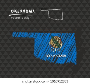Oklahoma national vector map with sketch chalk flag. Sketch chalk hand drawn illustration