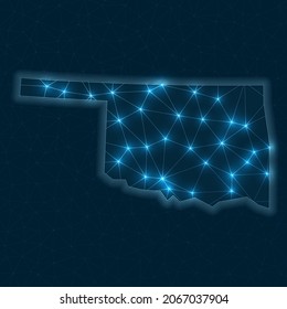 Oklahoma network map. Abstract geometric map of the us state. Digital connections and telecommunication design. Glowing internet network. Neat vector illustration.