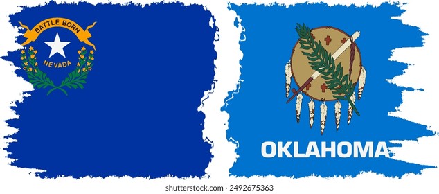 Oklahoma and Nevada states grunge brush flags connection, vector