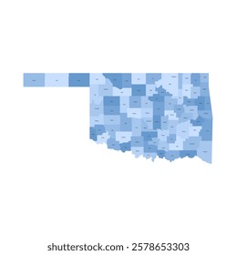 Oklahoma, OK - detailed political map of US state. Administrative map divided into counties. Blue map with county name labels. Vector illustration