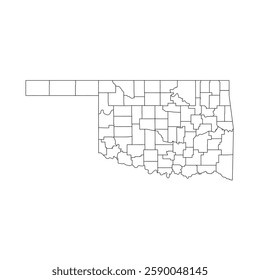 Oklahoma, OK - detailed political map of US state. Administrative map divided into counties. Thin blank black outline map. Vector illustration