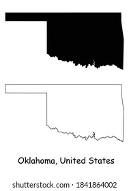 Oklahoma OK state Maps. Black silhouette and outline isolated on a white background. EPS Vector