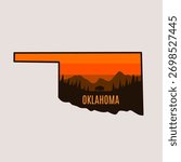 Oklahoma outline map with bison in sunset mountain perfect for print, apparel, etc