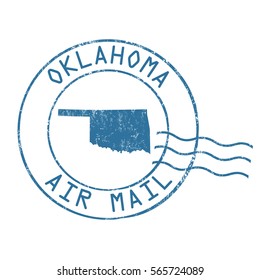 Oklahoma post office, air mail, grunge rubber stamp on white background, vector illustration