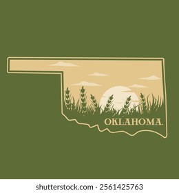 Oklahoma Prairie Sunset with Grassland Silhouette Design
