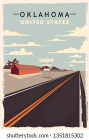 Oklahoma retro poster. USA Oklahoma travel illustration. United States of America greeting card. vector illustration.