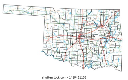 Oklahoma road and highway map. Vector illustration.