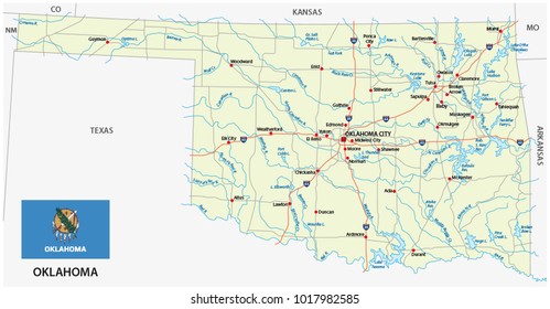 oklahoma road vector map with flag