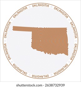 Oklahoma round logo design. State shape built of rings. Oklahoma text around the state. Vector Illustration.