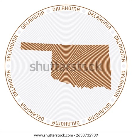 Oklahoma round logo design. State shape build of rings. Oklahoma text around the state. Vector Illustration.