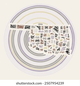 Oklahoma Round Poster. Typography style image of State. Counties word clouds of Oklahoma. Vintage image design with scratch texture.