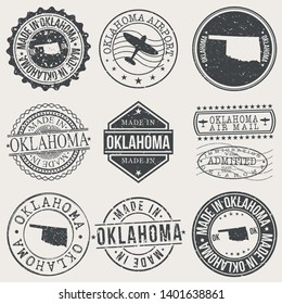 Oklahoma Set of Stamps. Travel Stamp. Made In Product. Design Seals Old Style Insignia.