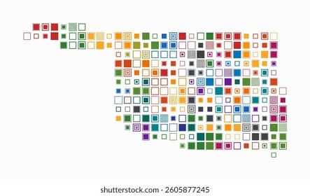Oklahoma, shape of the state built of colored cells. Digital style map of Oklahoma on white background. Large size square blocks. Classy vector illustration.