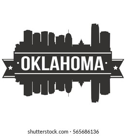 Oklahoma Skyline Stamp Silhouette . Reflection Landscape City Design. Vector Cityscape Icon.  