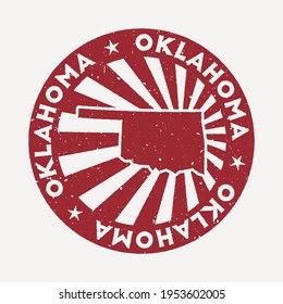 Oklahoma stamp. Travel red rubber stamp with the map of the US state, vector illustration. Can be used as insignia, logotype, label, sticker, or badge of Oklahoma.