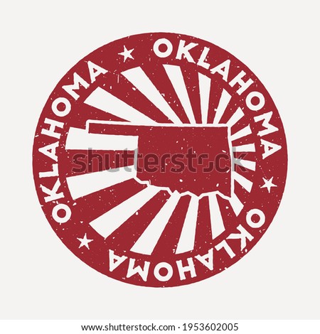 Oklahoma stamp. Travel red rubber stamp with the map of the US state, vector illustration. Can be used as insignia, logotype, label, sticker, or badge of Oklahoma.