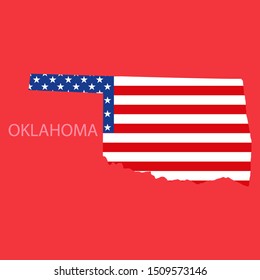 Oklahoma state of America with map. Flag print on map of USA for geographic themes. Map of Oklahoma state.
