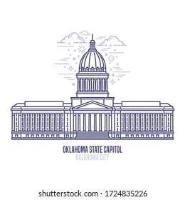 Capitolio estatal de Oklahoma, en la ciudad de Oklahoma. Edificio de la capital estatal y gobierno del estado de los Estados Unidos en Oklahoma. El gran ejemplo de arquitectura neoclásica. Icono de vector lineal de visión de ciudad