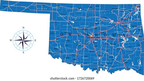 Oklahoma state detailed political map