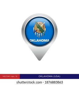 Oklahoma State Flag Map Pin Icon Vector Illustration Design Template.