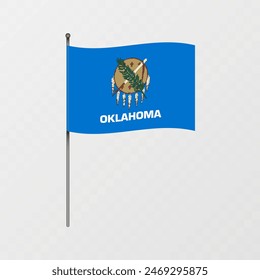 Bandera del estado de Oklahoma en asta. Ilustración vectorial.