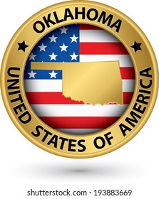 Oklahoma state gold label with state map, vector illustration