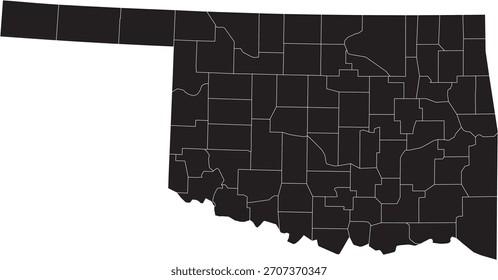 Mapa aislado del estado de Oklahoma con las líneas del condado