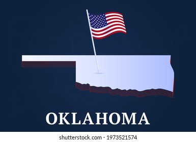 oklahoma state Isometric map and USA national flag 3D isometric shape of us state Vector Illustration