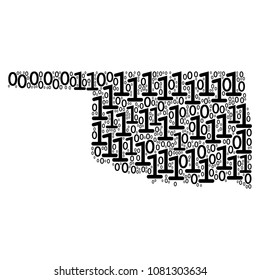 Oklahoma State Map collage icon of binary digits in variable sizes. Vector digits are combined into Oklahoma State Map illustration design concept.