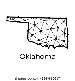 Mapa del estado de Oklahoma, ilustración poligonal hecha de líneas y puntos, aislados en fondo blanco. Diseño de políticas bajas en el estado de los Estados Unidos