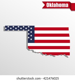 Oklahoma  State map with US flag inside and ribbon