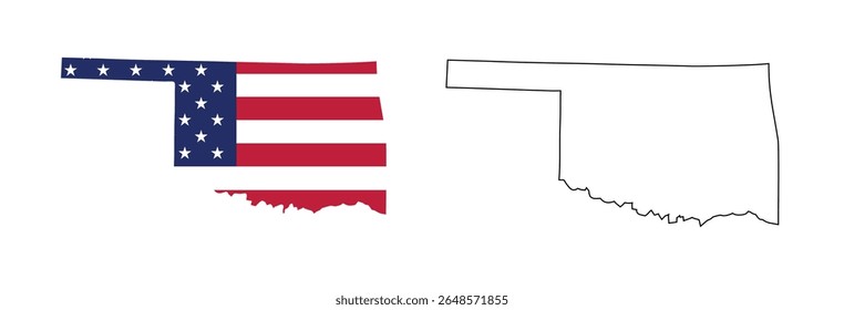 Oklahoma state map with USA flat design and black outline. Patriotic and educational vector perfect for presentation, learning, or design projects.