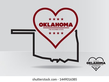Oklahoma State with nickname The Sooner State, and Map, Logo design concept, Vector EPS