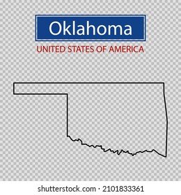 Oklahoma state outline map on a transparent background, United States of America line icon, map borders of the USA Oklahoma state.