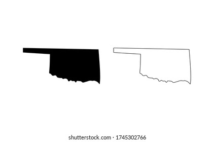 Oklahoma state silhouette, line style. America illustration, American vector outline isolated on white background