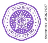 Oklahoma state stamp with seal, USA travel stamp, shabby postmark of Oklahoma, vector