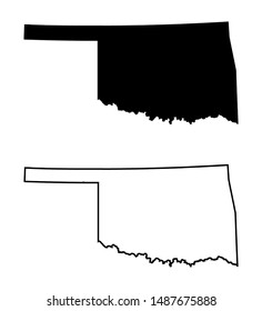 Oklahoma State US Blank Map Vector Black Solid Color and Outline Isolated On White Background