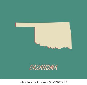 Oklahoma state of US map vector outlines illustration in a three dimensional grunge background