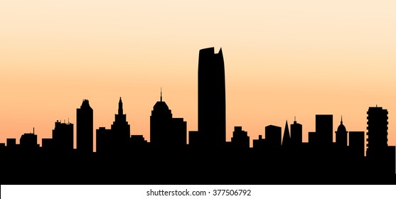  Oklahoma Sunset City Skyline - Vector