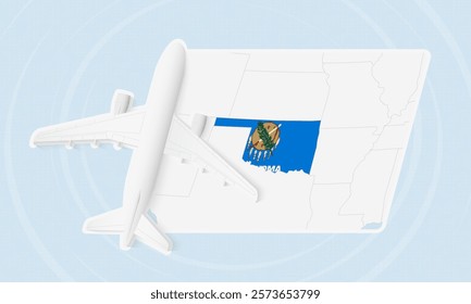 Oklahoma Travel Illustration with Plane and National Flag. Ideal for travel agencies, promotional materials, or geographic content related to Oklahoma.