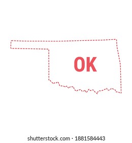 Oklahoma US state map outline dotted border. Vector illustration. Two-letter state abbreviation.
