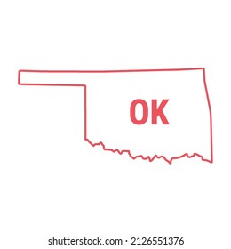 Oklahoma US state map red outline border. Vector illustration isolated on white. Two-letter state abbreviation. Editable stroke. Adjust line weight.