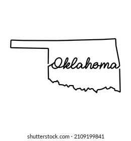 Oklahoma US state outline map with the handwritten state name. Continuous line drawing of patriotic home sign. A love for a small homeland. T-shirt print idea. Vector illustration.