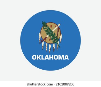 Oklahoma USA Round State Flag. OK, US Circle Flag. State of Oklahoma, United States of America Circular Shape Button Banner. EPS Vector Illustration.