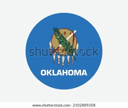 Oklahoma USA Round State Flag. OK, US Circle Flag. State of Oklahoma, United States of America Circular Shape Button Banner. EPS Vector Illustration.