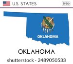 Oklahoma USA state map shape with flag. Map of Oklahoma in the Oklahoma flag colors. Outline map filled with its flag colors. Vector illustration.