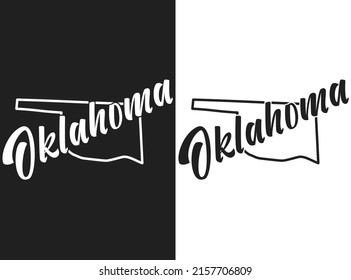 Oklahoma vector logo. Set of black and white emblems of the USA. Illustration of the name of the US state. Image with inscription and outline of the territory of the United States of America.