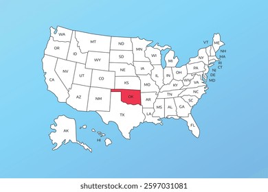 oklahoma vector map isolated on United states map. Editable blank vector map of USA